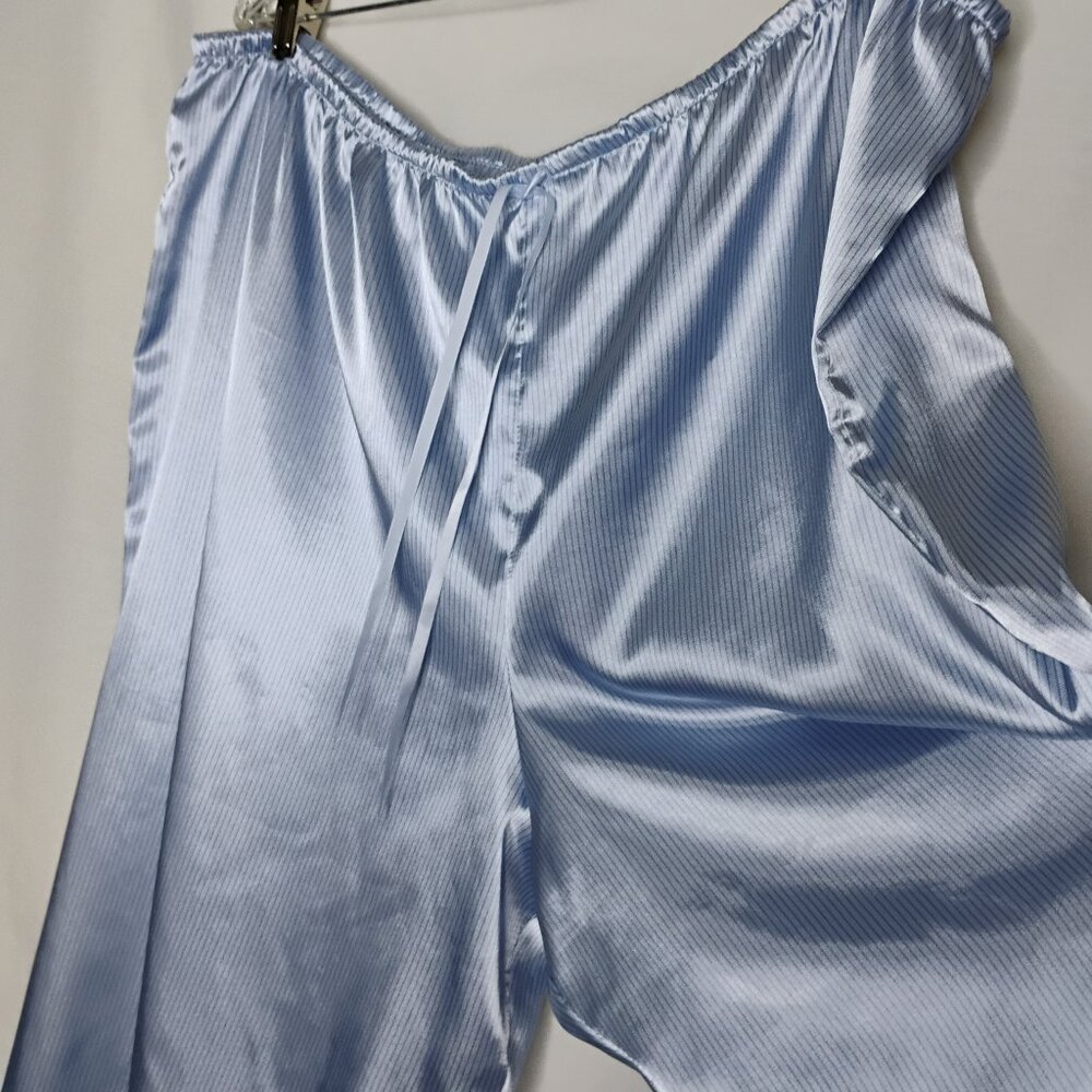 Secret Treasures Pajamas Blue Stripe Satin Button Up Collar Crop Wide Pants 2X - Picture 6 of 12